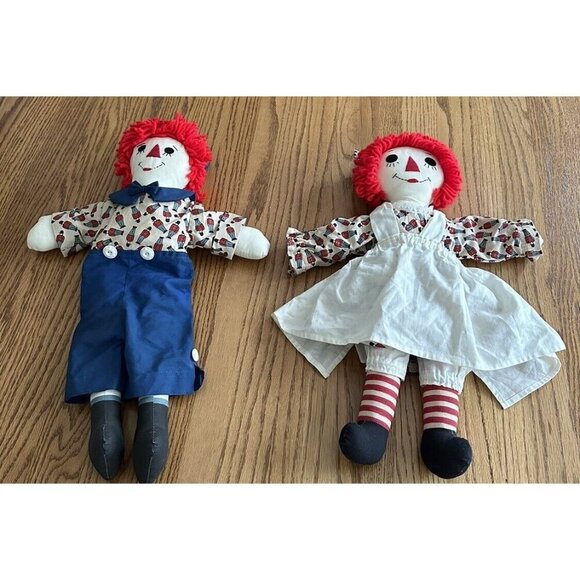 Vintage 70s Raggedy Ann &Andy Doll Toy Soldier Print Clothes Red Yarn Face - Picture 1 of 9